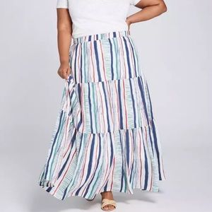 NWT Lane Bryant Multicolor Striped Tiered Flowy Beach Summer Maxi Skirt Sz 26/28